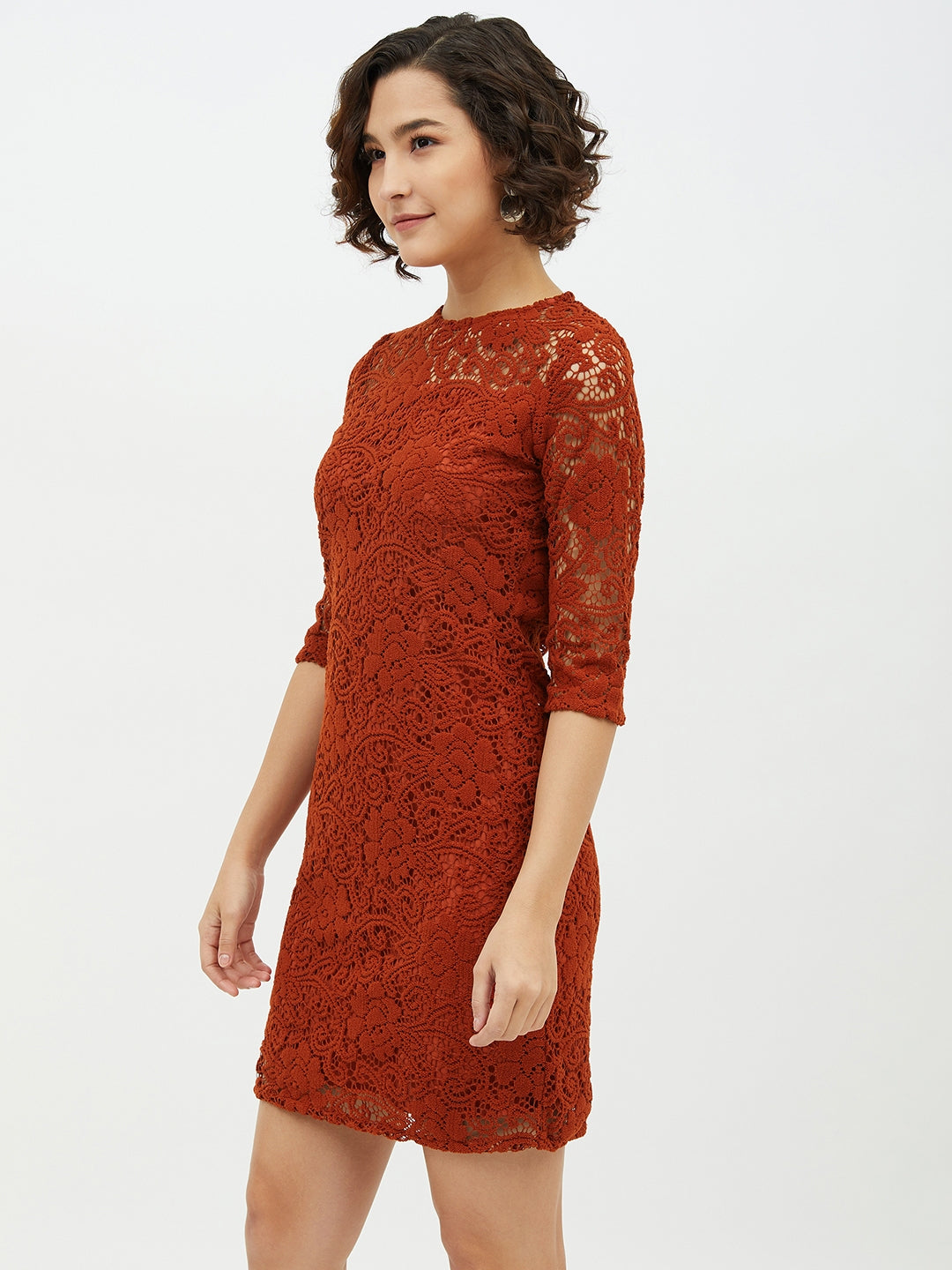 Women's Rust Lace Sheath Dress