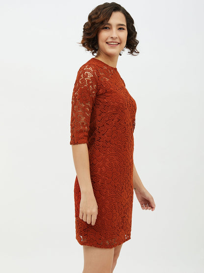 Women's Rust Lace Sheath Dress