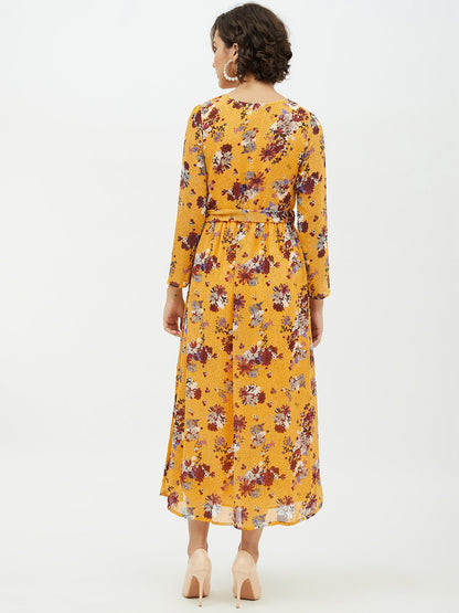 Women's Yellow Printed Floral Long Dress