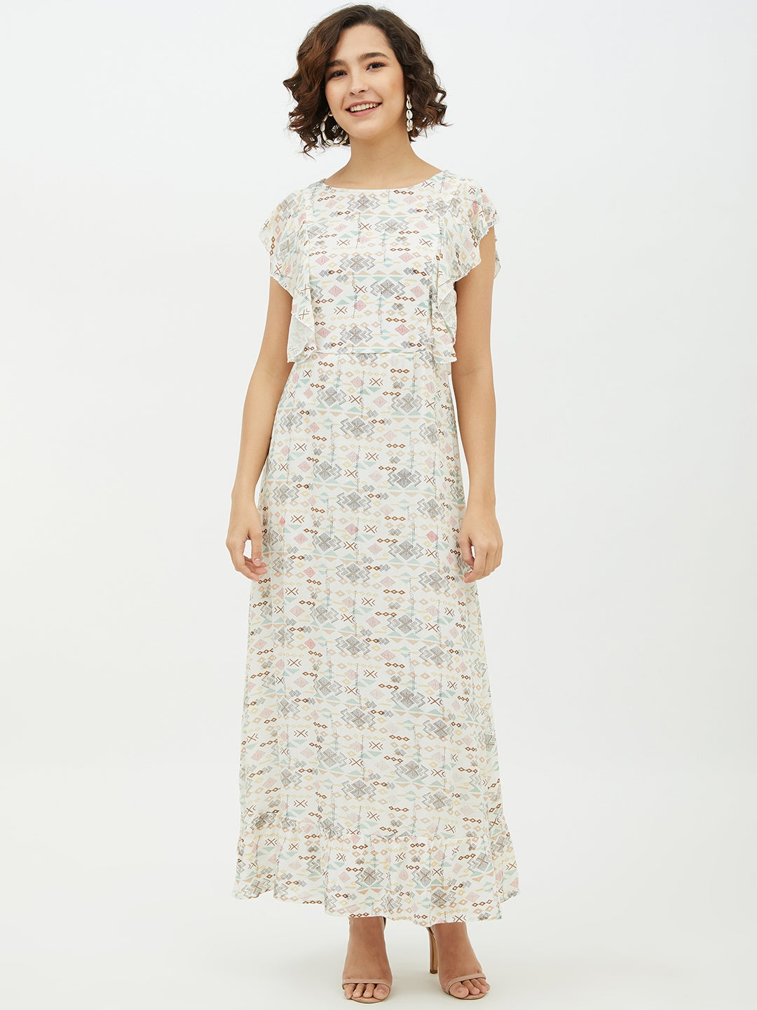 Women's White Printed long Dress