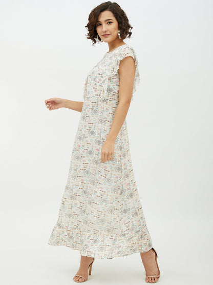 Women's White Printed long Dress