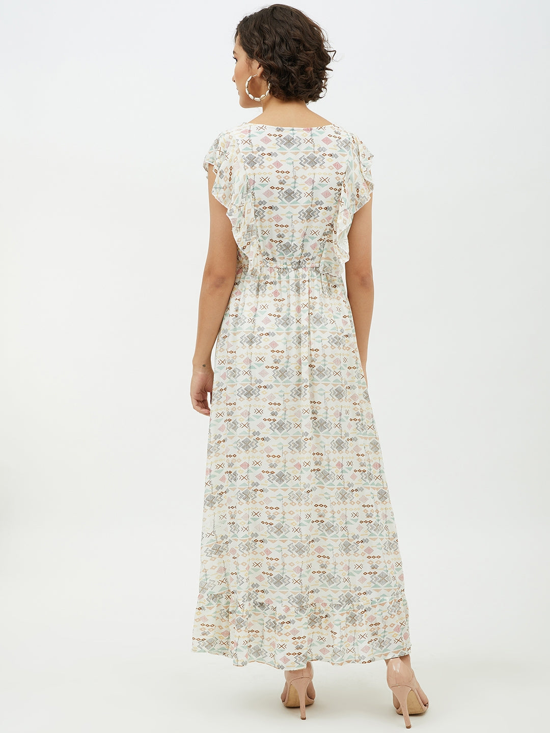 Women's White Printed long Dress