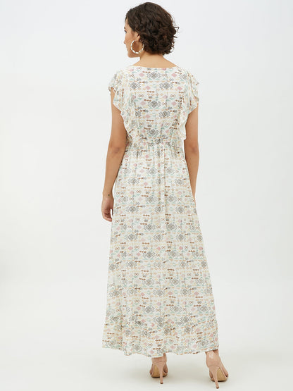 Women's White Printed long Dress
