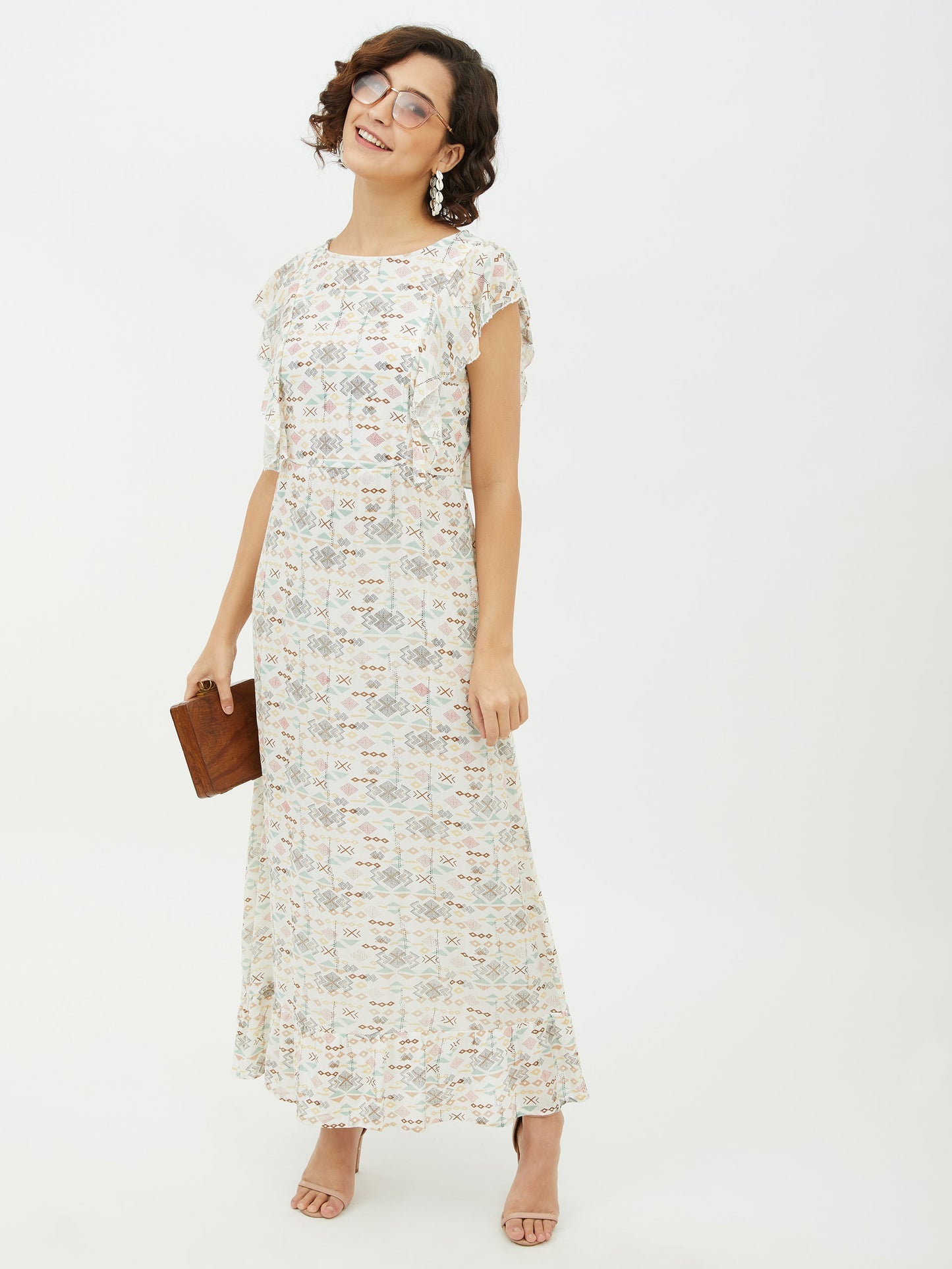Women's White Printed long Dress