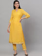 Women's  Yellow & Gold-Toned Embroidered Kurta with Trousers