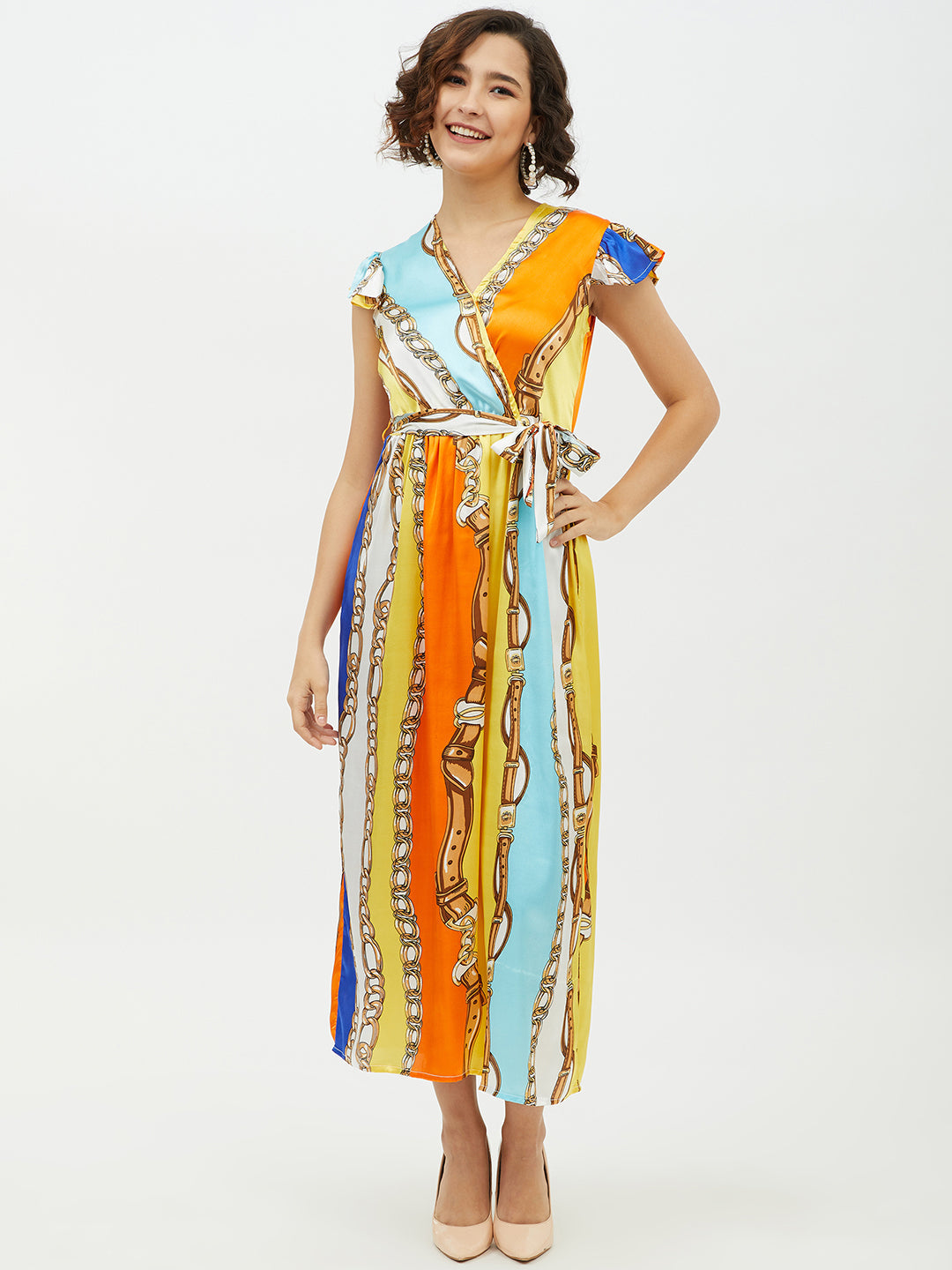 Women's Satin Chain Print Long Dress