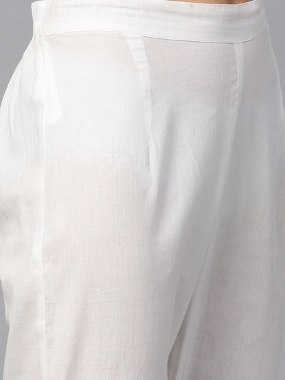 Women's  Pink & White Dyed Kurta with Trousers & Dupatta