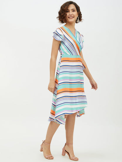 Women's Polyester Satin Striped Wrap Dress