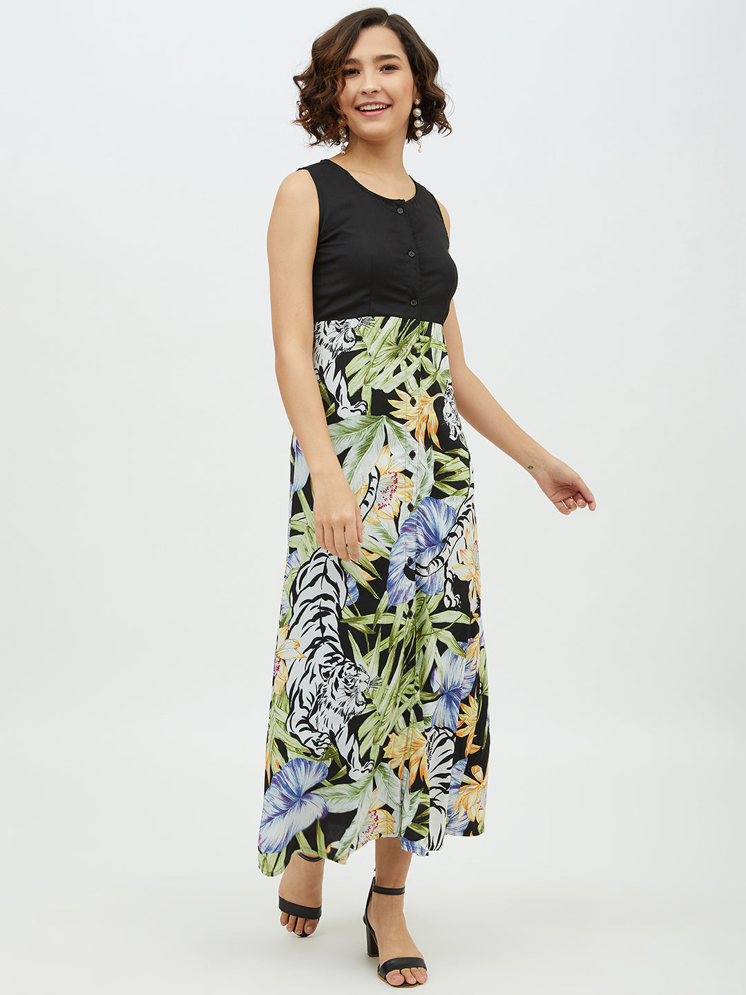 Women's Polyester Rayon Floral Printed Long Dress