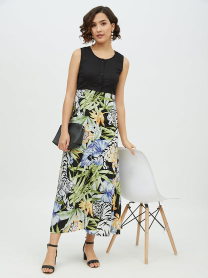 Women's Polyester Rayon Floral Printed Long Dress