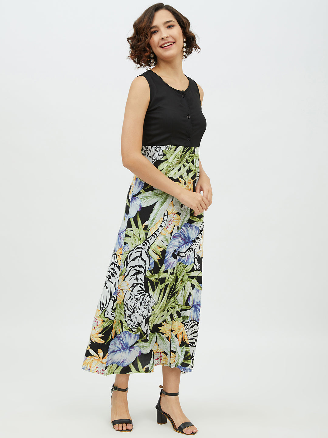 Women's Polyester Rayon Floral Printed Long Dress