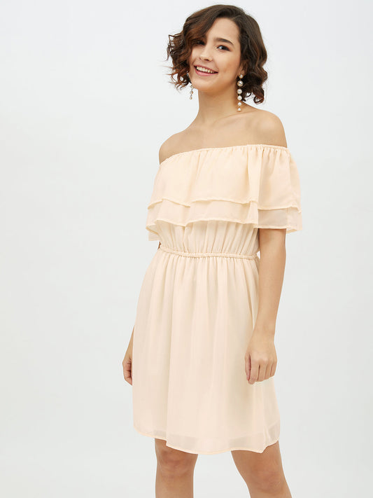 Women's Peach Off -Shoulder Georgette Dress