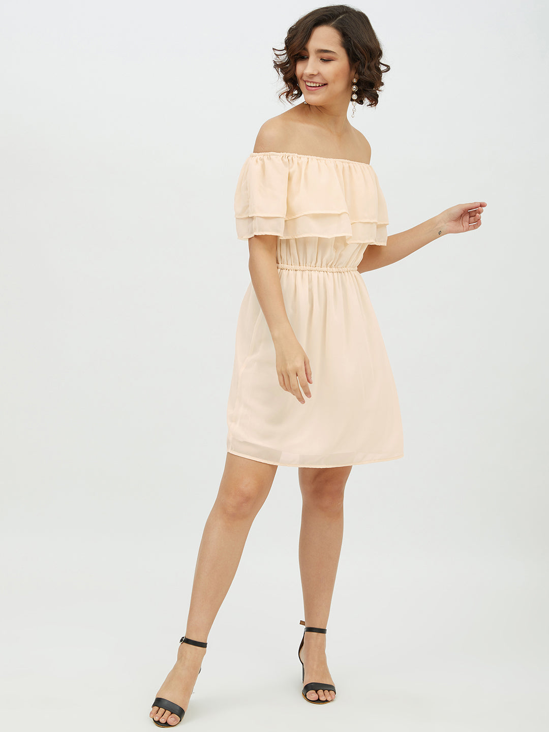 Women's Peach Off -Shoulder Georgette Dress