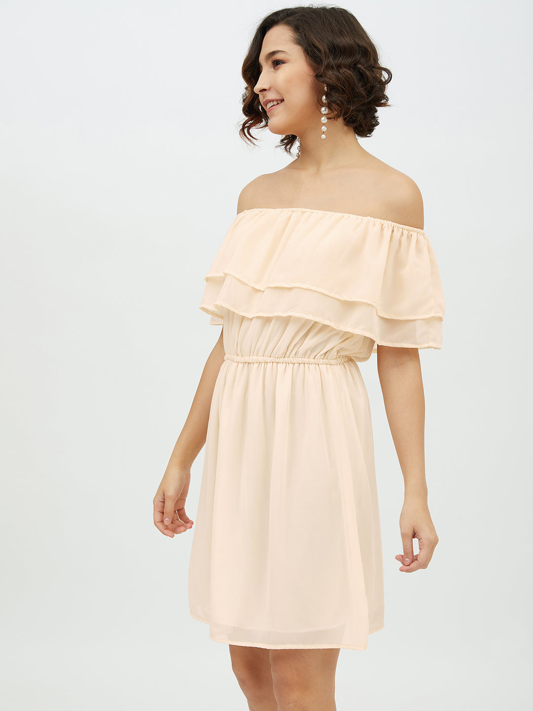 Women's Peach Off -Shoulder Georgette Dress
