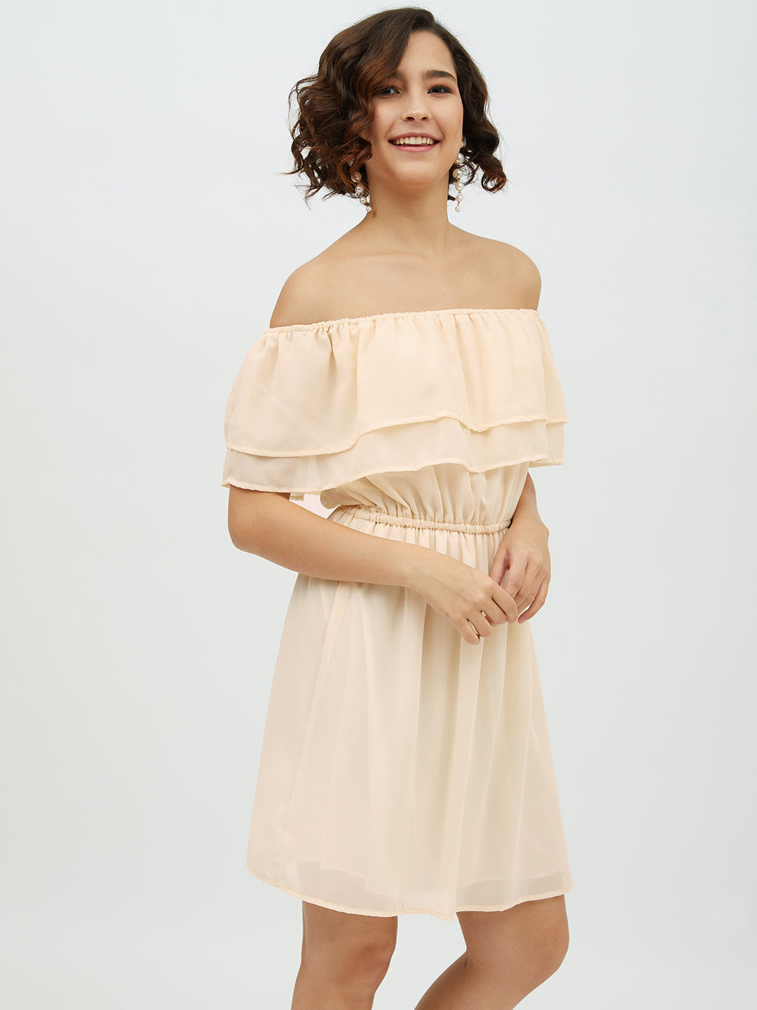 Women's Peach Off -Shoulder Georgette Dress