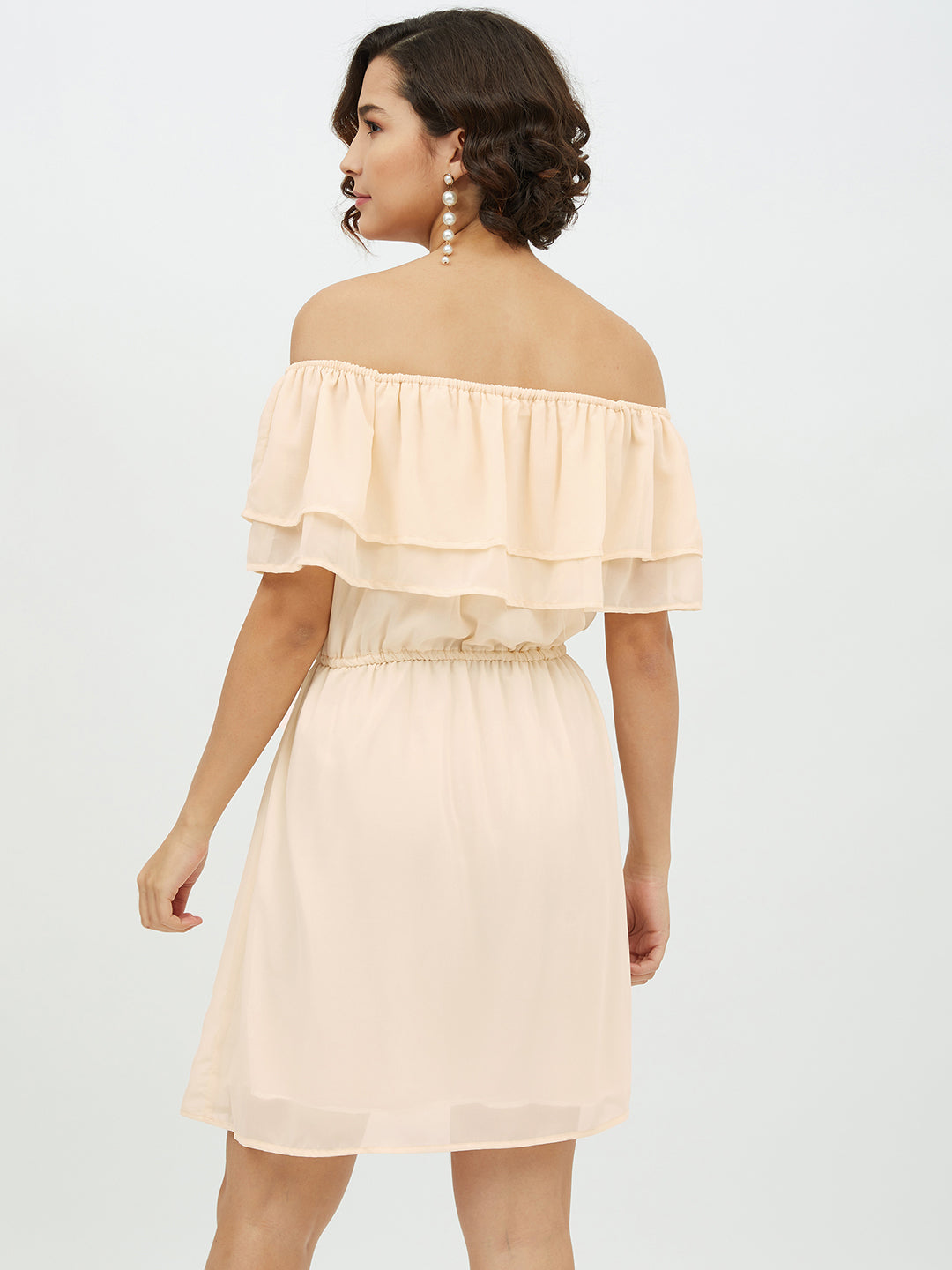 Women's Peach Off -Shoulder Georgette Dress