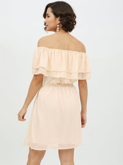 Women's Peach Off -Shoulder Georgette Dress