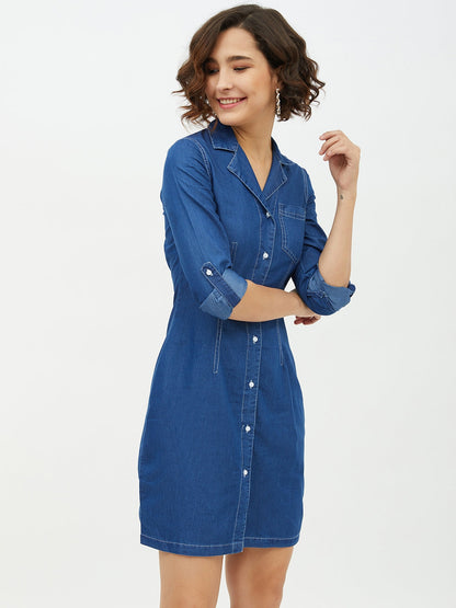 Women's Denim Lapel Collar Shirt Dress