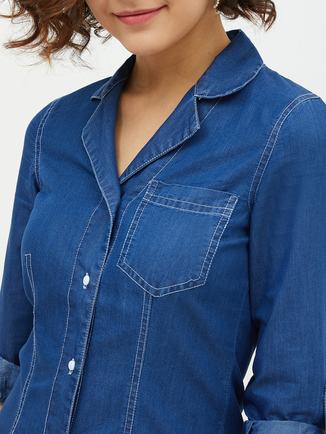 Women's Denim Lapel Collar Shirt Dress