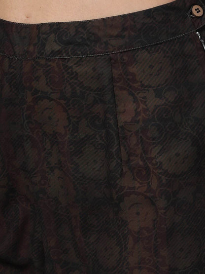 Women's  Brown & Black Printed Kurta with Palazzos