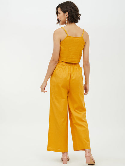 Women's Cotton Linen Yellow Crop Top and Pallazo set