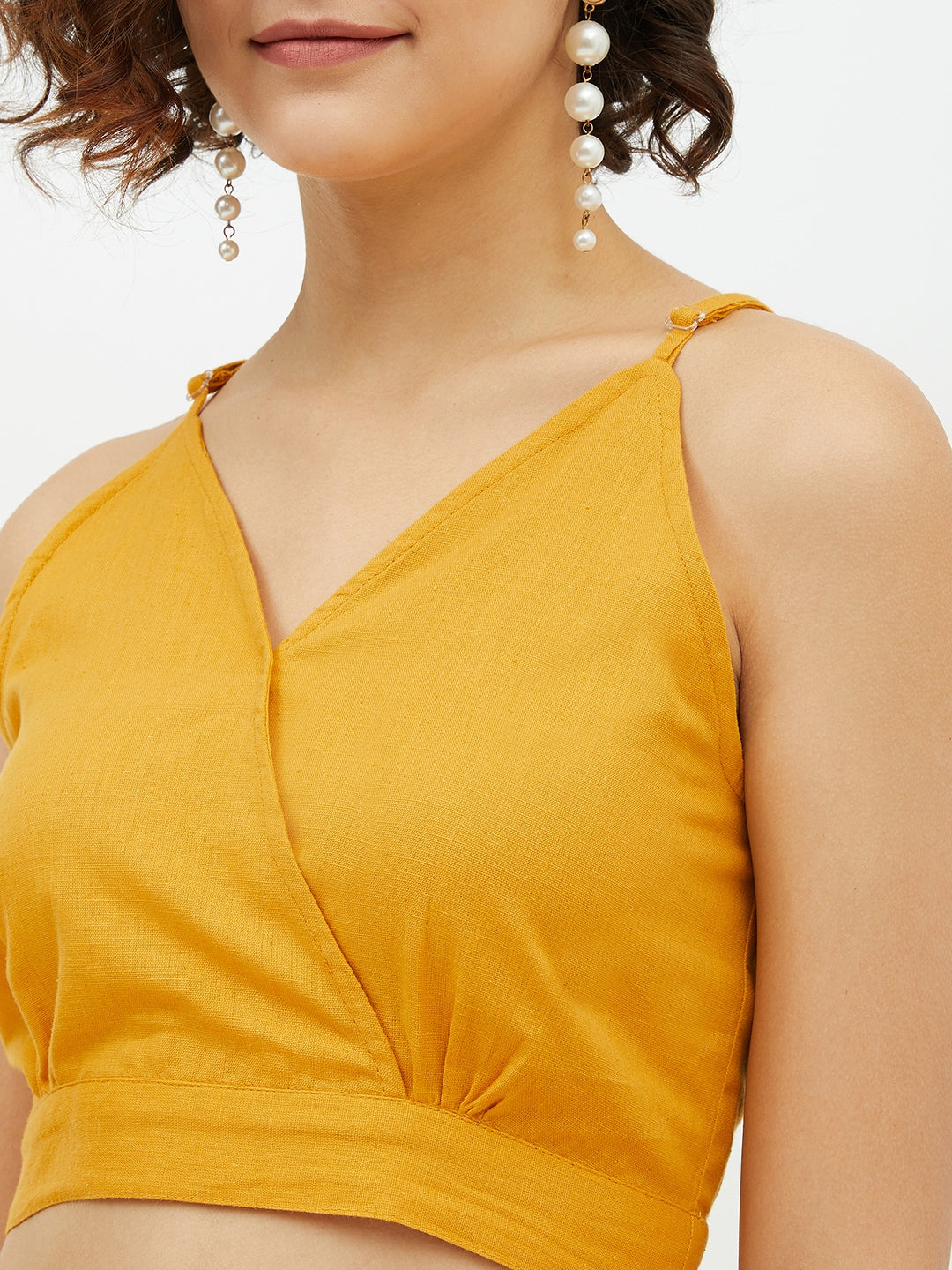 Women's Cotton Linen Yellow Crop Top and Pallazo set