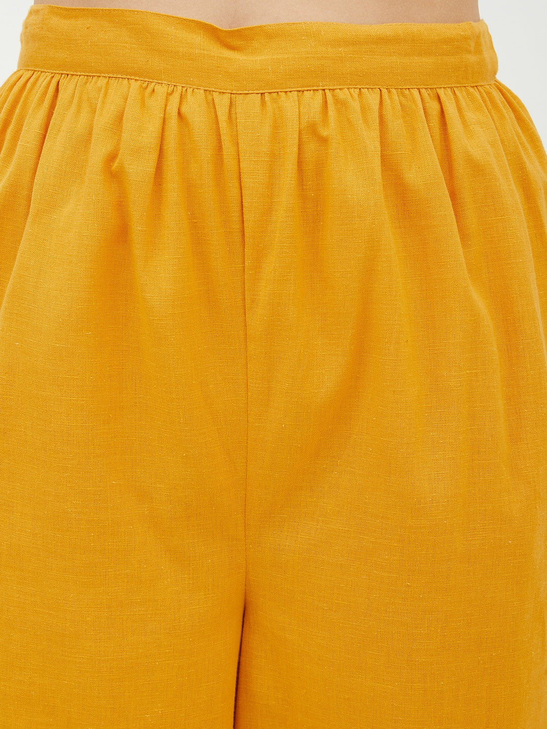 Women's Cotton Linen Yellow Crop Top and Pallazo set