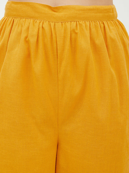 Women's Cotton Linen Yellow Crop Top and Pallazo set
