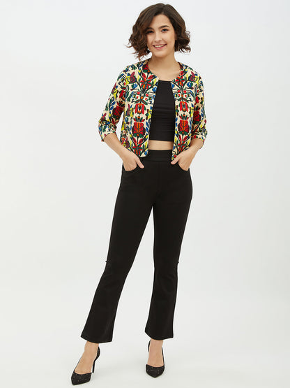 Women's Polyester Moss Floral Printed Open Shrug