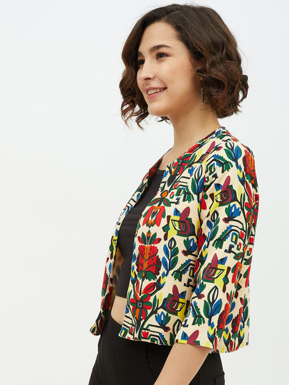 Women's Polyester Moss Floral Printed Open Shrug