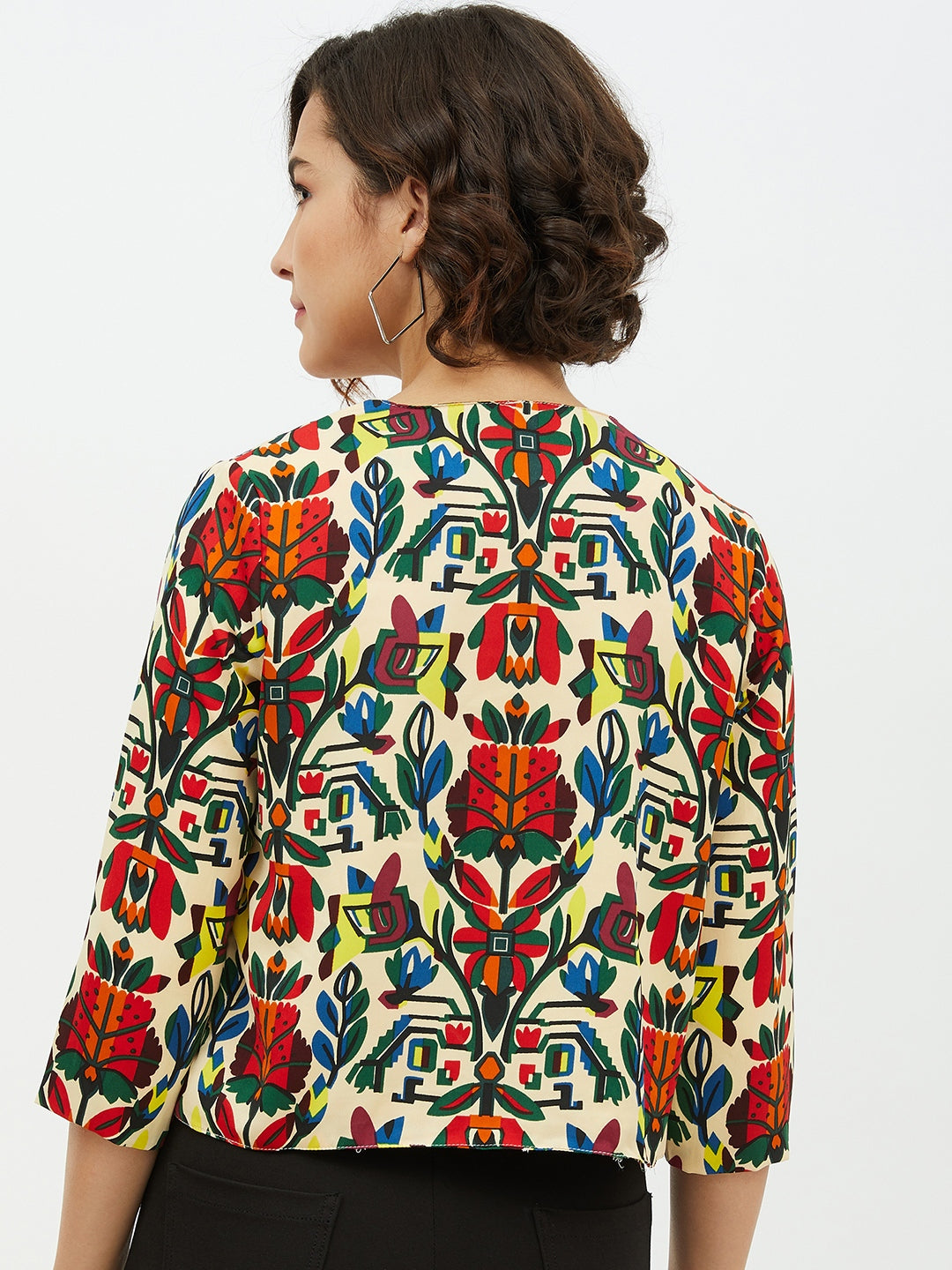 Women's Polyester Moss Floral Printed Open Shrug