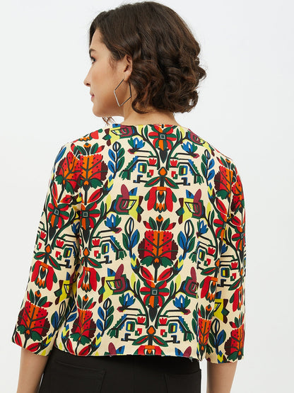 Women's Polyester Moss Floral Printed Open Shrug
