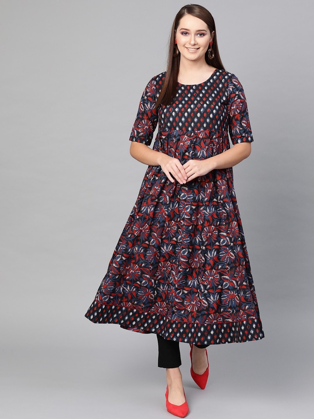 Women's  Multicoloured Printed Anarkali Kurta