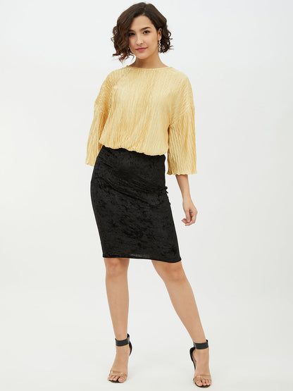 Women's Gold Polyester Satin Crinkle Pattern Top