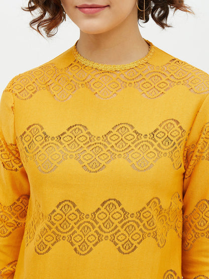 Women's Yellow Self Detail Lace Top