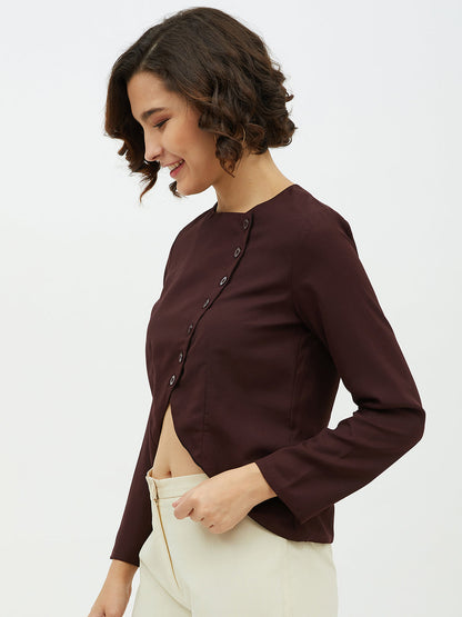 Women's Maroon top with diagonal button top