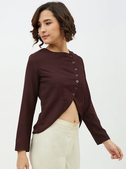 Women's Maroon top with diagonal button top