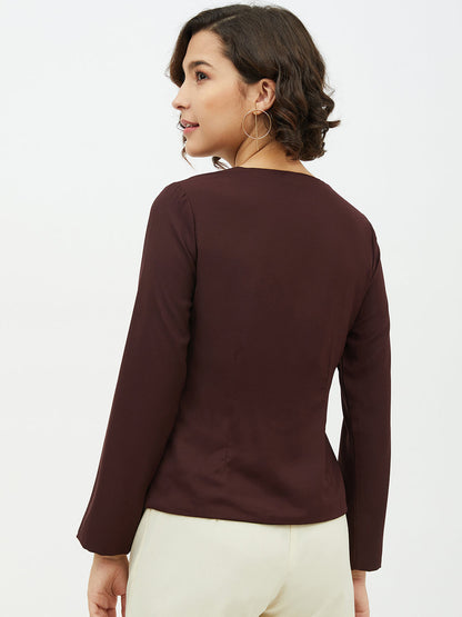 Women's Maroon top with diagonal button top