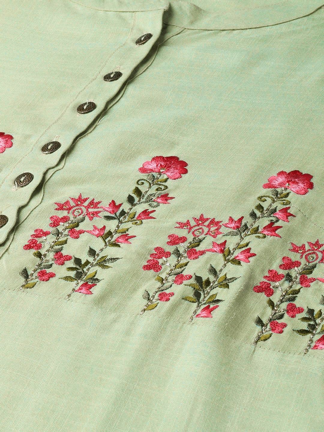 Women's  Green Yoke Design Kurta with Palazzos