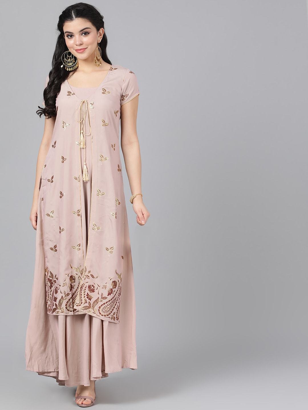 Women's  Nude-Coloured Printed Empire Dress