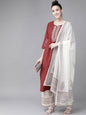 Women's Maroon & Offwhite Embroidered Kurta Set