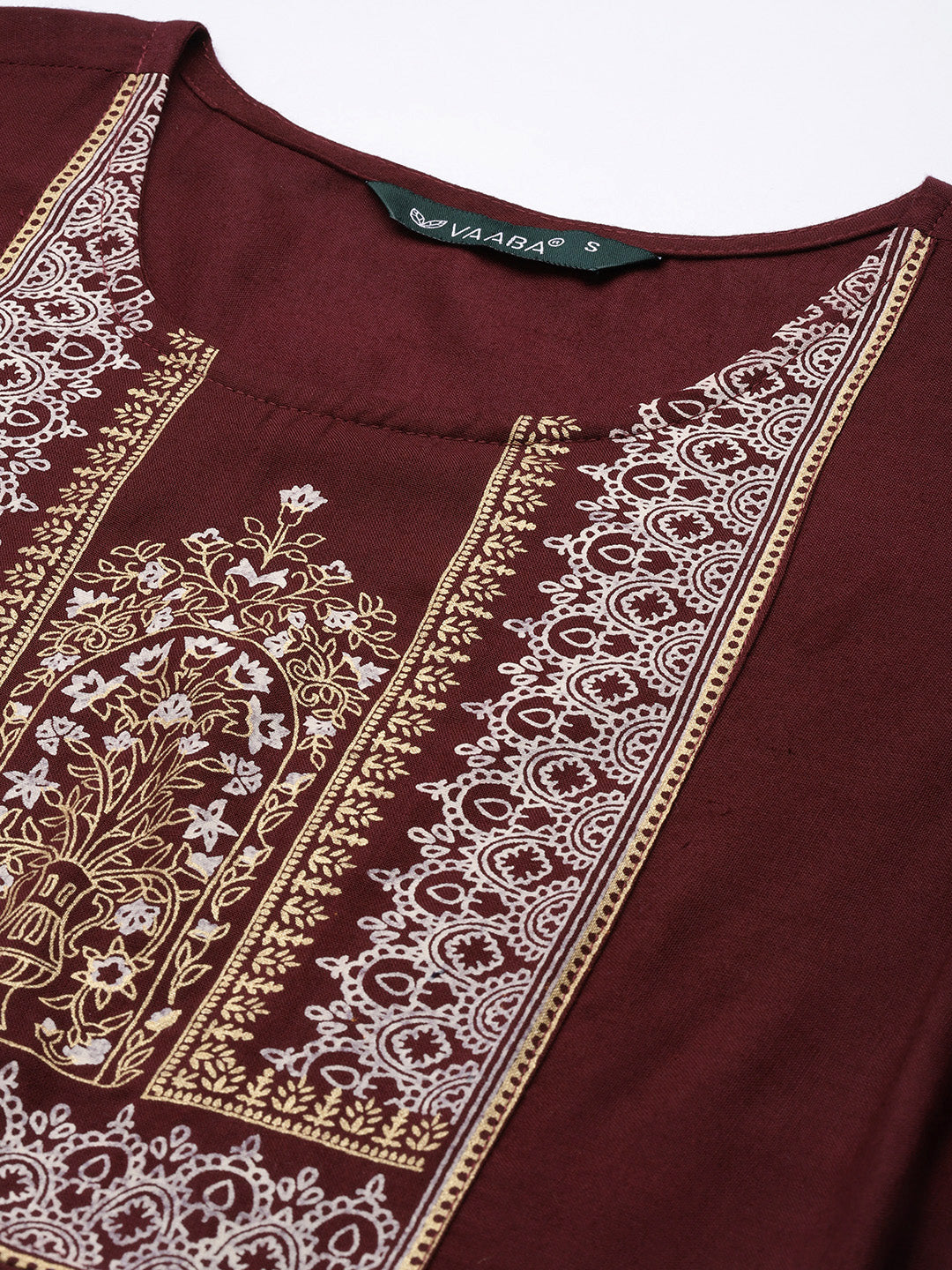 Women's Wine Rayon Panelled Printed A-Line Kurta Trouser Set With Dupatta