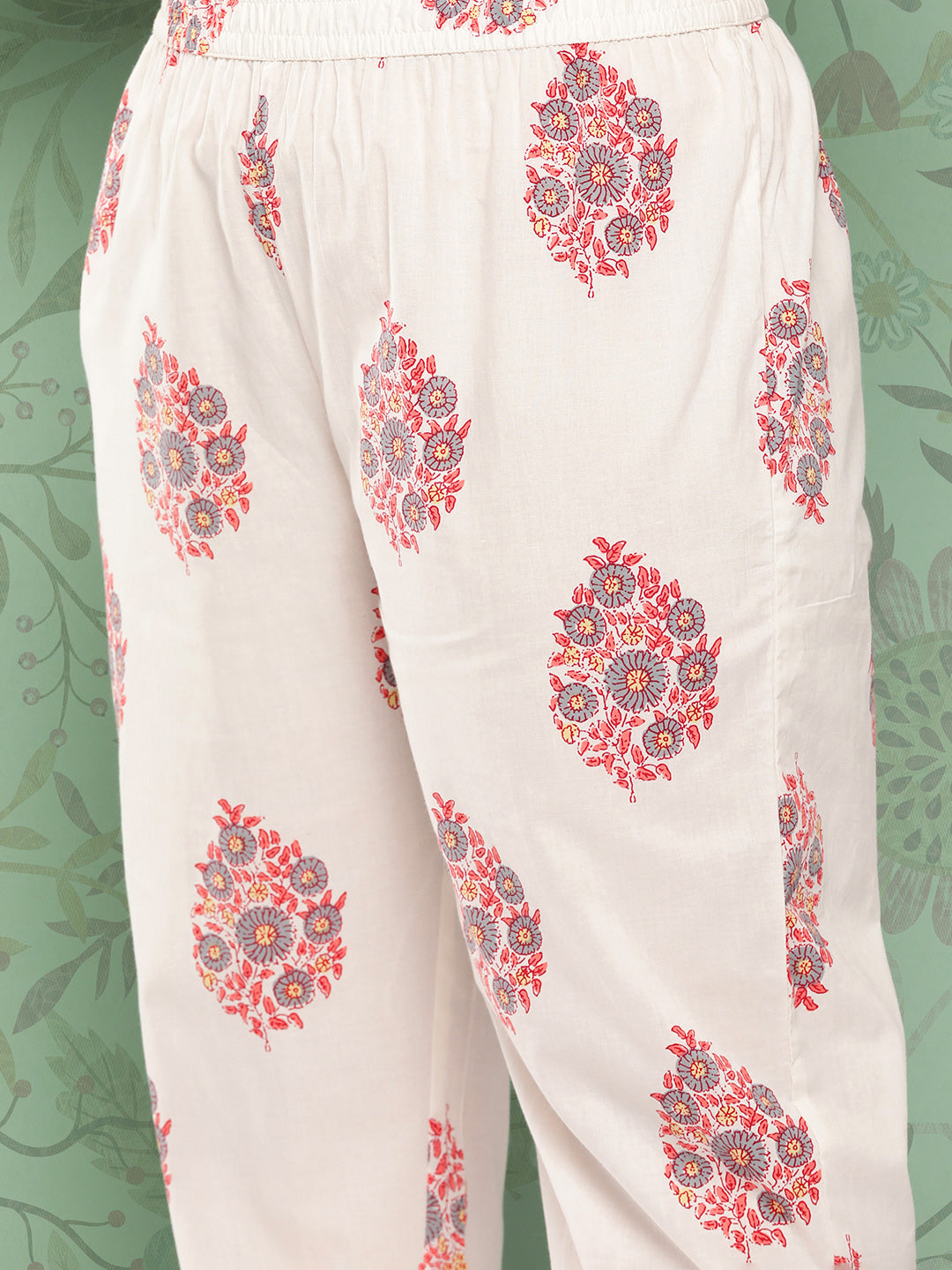 Women's Peach Hand Block Printed Kurta With Trouser And Dupatta