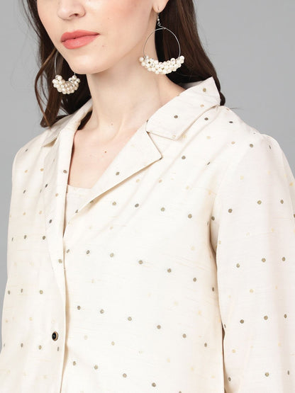 Women's  Off-White Self Design Kurta with Palazzos & Jacket