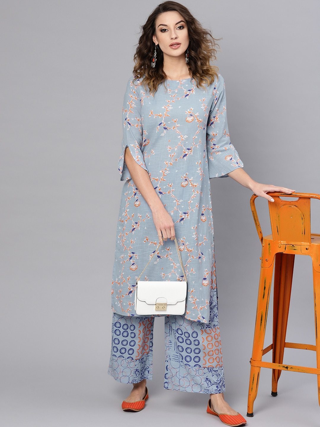 Women's  Blue Printed Kurta with Palazzos