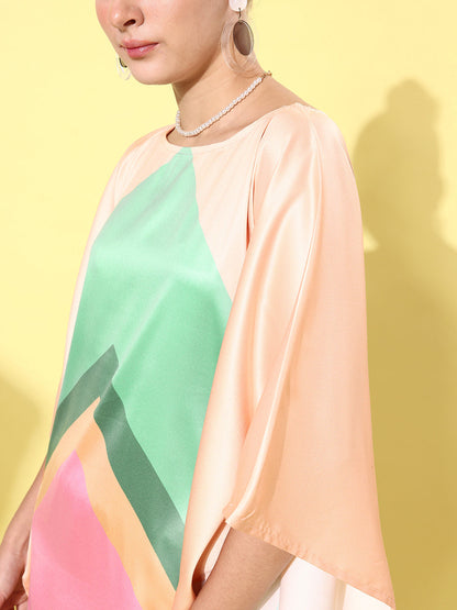Women's Satin Multicoloured Kaftan Dress