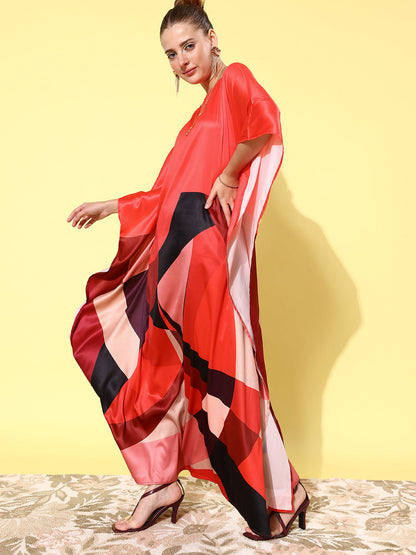 Women's Satin Red Kaftan Dress