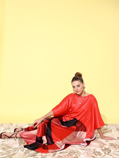 Women's Satin Red Kaftan Dress