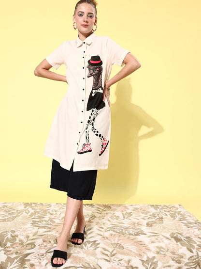 Women's Quirky Print Lose Shirt with Black Culottes