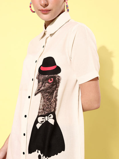 Women's Quirky Print Lose Shirt with Black Culottes